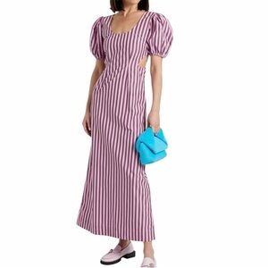 NWT GANNI Bubblegum Striped Cutout Cotton Poplin Maxi Dress